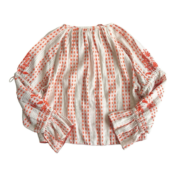 Tessora White and Orange 100% Cotton Embroidered Boho Blouse with Tassels - Picture 2 of 8